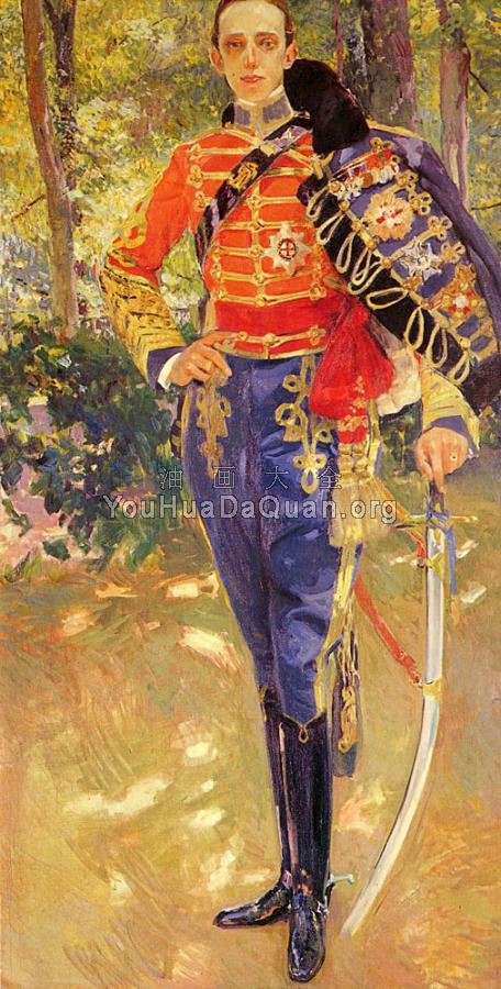 Retrato Del Rey Don Alfonso XIII con el Uniforme De Husares - 华金·索罗利亚·巴斯蒂达